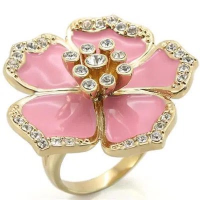 Fashnzfab Gold Brass Ring With Top Grade Crystal In Clear In Multi