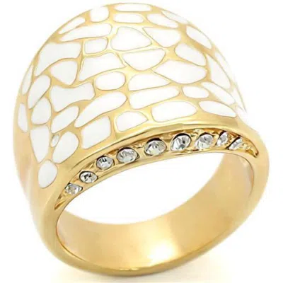 Fashnzfab Gold Brass Ring With Top Grade Crystal In Clear In Orange