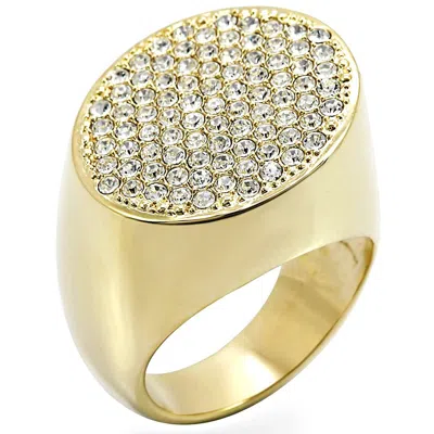 Fashnzfab Gold Brass Ring With Top Grade Crystal In Clear In Pattern