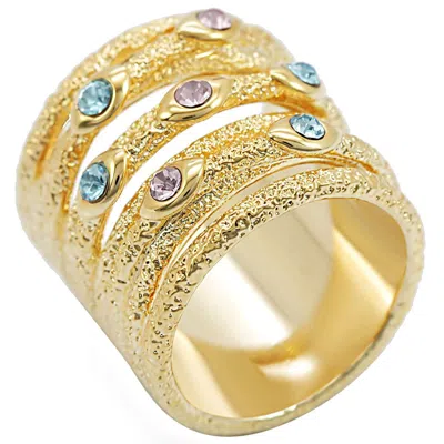 Fashnzfab Gold Brass Ring With Top Grade Crystal In Multi Color In Neutral