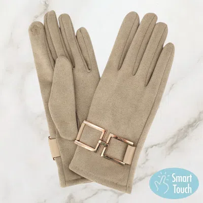 Fashnzfab Gold Buckle Accent Faux Suede Smart Touch Winter Gloves In Grey