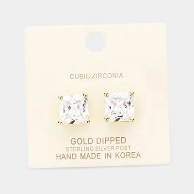 Fashnzfab Gold Dipped 10mm Cubic Zirconia Square Stud Earrings In Multi