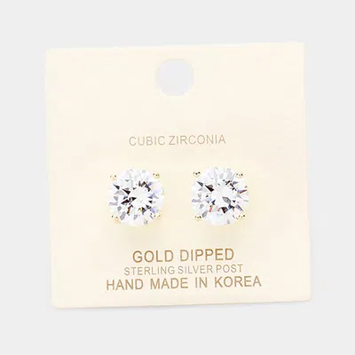 Fashnzfab Gold Dipped 11mm Cubic Zirconia Round Stud Earrings In Multi