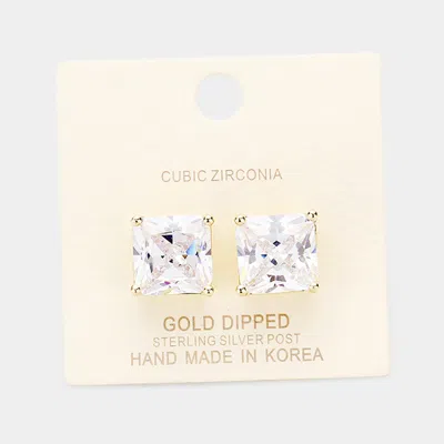 Fashnzfab Gold Dipped 12mm Cubic Zirconia Square Stud Earrings In Multi
