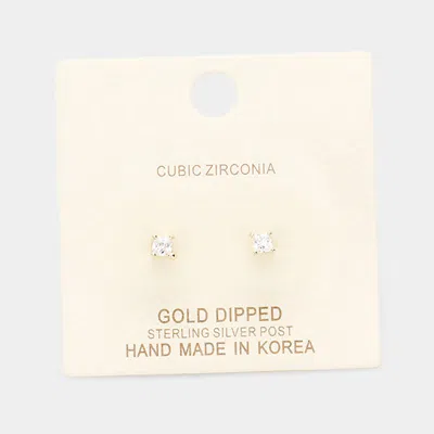 Fashnzfab Gold Dipped 3mm Cubic Zirconia Square Stud Earrings In Multi