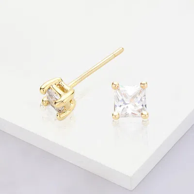 Fashnzfab Gold Dipped 3mm Square Cz Stone Stud Earrings - Gold