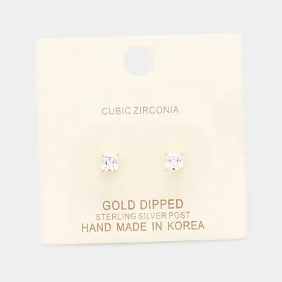 Fashnzfab Gold Dipped 4mm Cubic Zirconia Square Stud Earrings In Multi