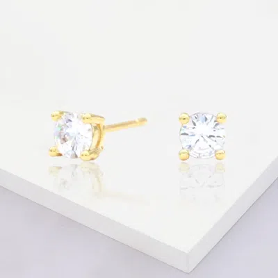 Fashnzfab Gold Dipped 4mm Round Cz Stone Stud Earrings