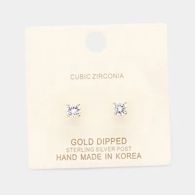 Fashnzfab Gold Dipped 5mm Cubic Zirconia Round Stud Earrings In Multi