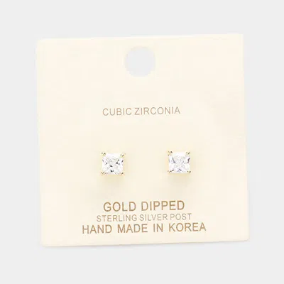 Fashnzfab Gold Dipped 5mm Cubic Zirconia Square Stud Earring In Silver