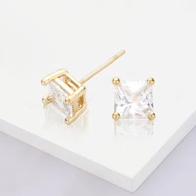 Fashnzfab Gold Dipped 5mm Square Cz Stone Stud Earrings