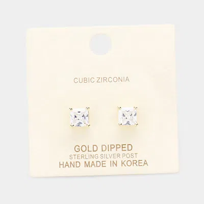 Fashnzfab Gold Dipped 6mm Cubic Zirconia Square Stud Earrings In Silver