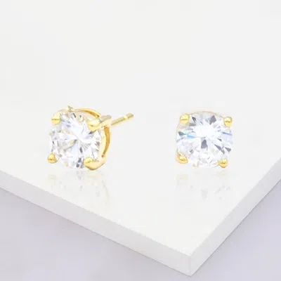 Fashnzfab Gold Dipped 6mm Round Cz Stone Stud Earrings