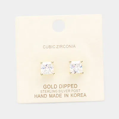 Fashnzfab Gold Dipped 7mm Cubic Zirconia Square Stud Earrings In Silver