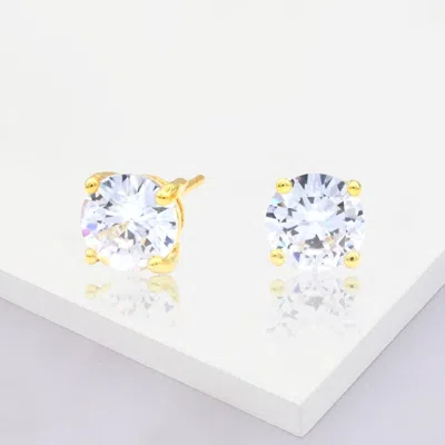 Fashnzfab Gold Dipped 7mm Round Cz Stone Stud Earrings