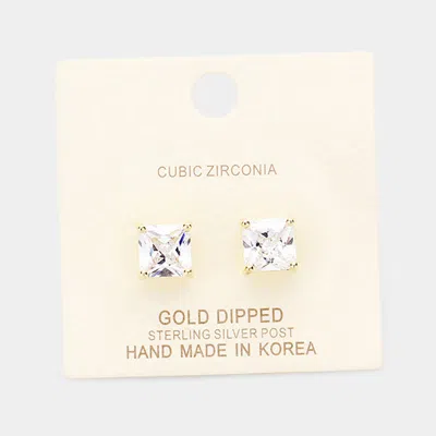 Fashnzfab Gold Dipped 8mm Cubic Zirconia Square Stud Earrings In Multi