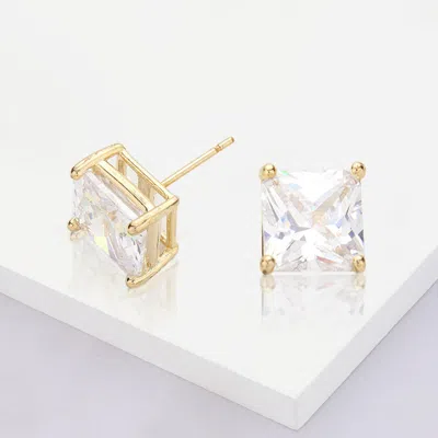 Fashnzfab Gold Dipped 8mm Square Cz Stone Stud Earrings