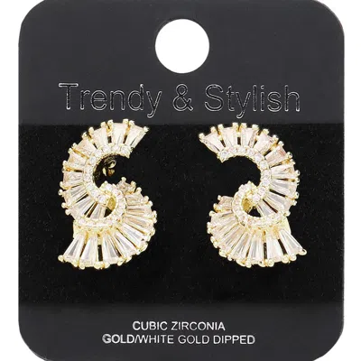 Fashnzfab Gold Dipped Abstract Cz Stone Embellished Stud Earrings