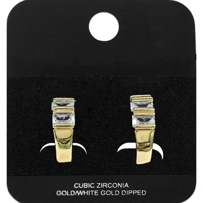 Fashnzfab Gold Dipped Baguette Cz Accent Mini Open Hoop Earrings