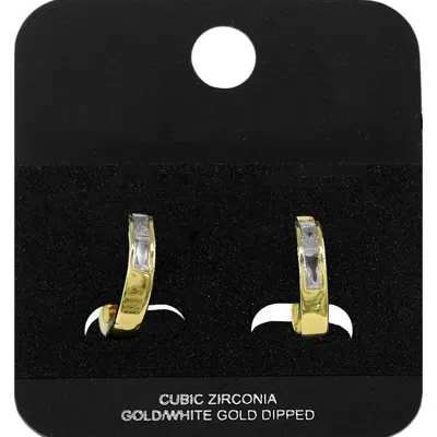 Fashnzfab Gold Dipped Baguette Mini Open Hoop Earrings Gold In Black