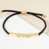 Fashnzfab Gold Dipped Be Kind Message Bar Pointed Rope Adjustable Cinch Pull Tie Bracelet Gold In Black