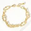 Fashnzfab Gold Dipped Bead Pointed Oval Link Chain Bracelet Gold In Gold