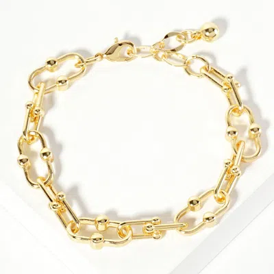Fashnzfab Gold Dipped Bead Pointed Oval Link Chain Bracelet Gold