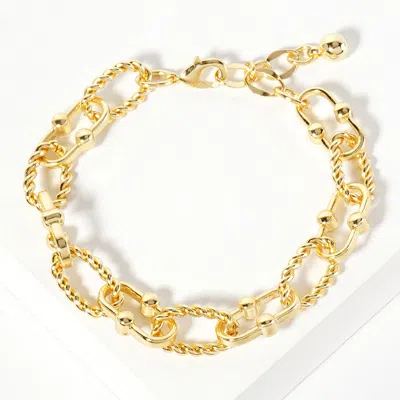 Fashnzfab Gold Dipped Bead Pointed Oval Rope Ring Link Chain Bracelet Gold