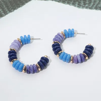 Fashnzfab Gold Dipped Beaded Hoop Earrings In Blue