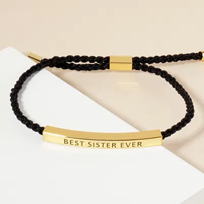 Fashnzfab Gold Dipped Best Sister Ever Message Bar Pointed Rope Adjustable Cinch Pull Tie Bracelet Gold In Black