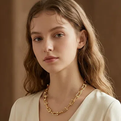 Fashnzfab Gold Dipped Bold Beaded Paperclip Chain Necklace