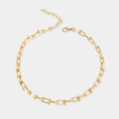 Fashnzfab Gold Dipped Bold Beaded Paperclip Chain Necklace Gold