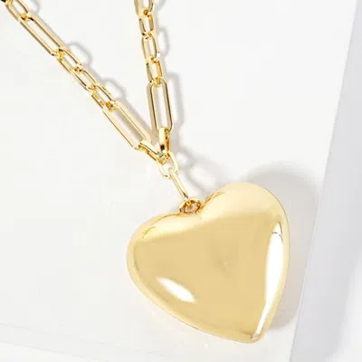 Fashnzfab Gold Dipped Bold Puffy Heart Pendant Paperclip Link Chain Necklace - Gold