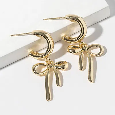 Fashnzfab Gold Dipped Bow Drop Dangle Mini Hoop Earrings