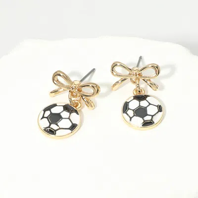 Fashnzfab Gold Dipped Bow Soccer Ball Drop Dangle Earrings