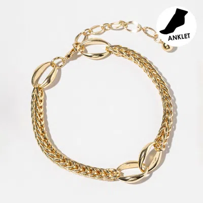 Fashnzfab Gold Dipped Braided Chain Link Anklet In Pattern
