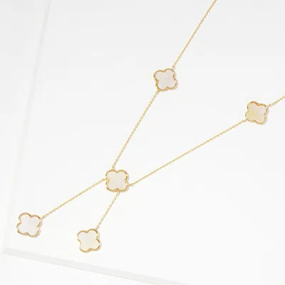 Fashnzfab Gold Dipped Brass Metal Natural Stone Quatrefoil Station Necklace
