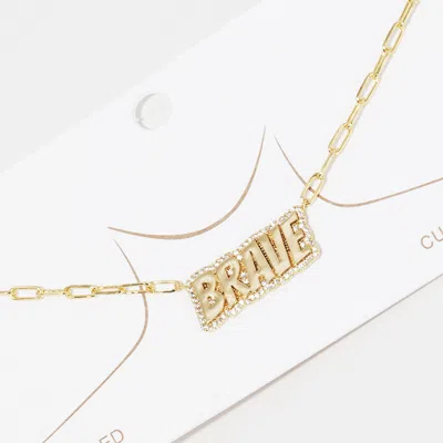 Fashnzfab Gold Dipped Brave Message Pendant Necklace