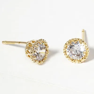 Fashnzfab Gold Dipped Brilliant Round Cz Stone Cluster Mini Stud Earrings In Multi