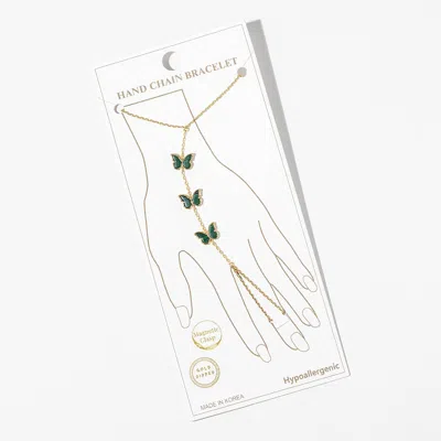 Fashnzfab Gold Dipped Butterfly Charm Link Hand Chain Magnetic Bracelet In Silver