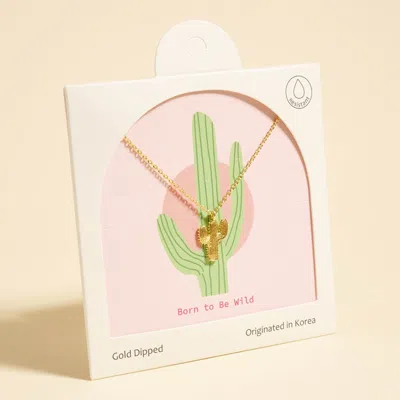 Fashnzfab Gold Dipped Cactus Pendant Necklace