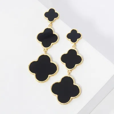 Fashnzfab Gold Dipped Cascading Triple Quatrefoil Link Drop Earrings In Black