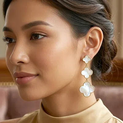 Fashnzfab Gold Dipped Cascading Triple Quatrefoil Link Drop Earrings In Silver