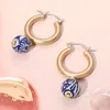 Fashnzfab Gold Dipped Ceramic Ball Dangle Pin Catch Hoop Earrings - Blue, Matte Gold In Gold