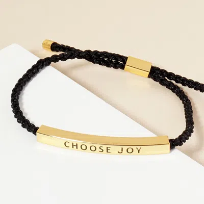 Fashnzfab Gold Dipped Choose Joy Message Bar Pointed Rope Adjustable Cinch Pull Tie Bracelet Gold In Black