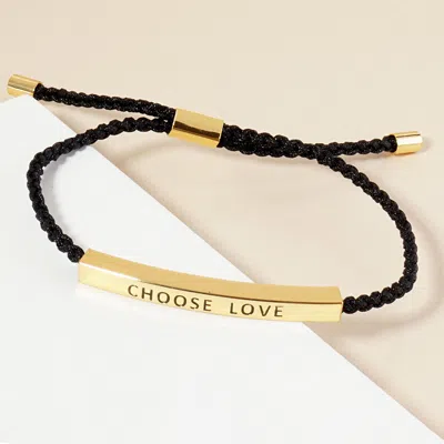 Fashnzfab Gold Dipped Choose Love Message Bar Pointed Rope Adjustable Cinch Pull Tie Bracelet Gold
