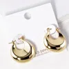 Fashnzfab Gold Dipped Chunky Crescent Hoop Pin Catch Earrings In Gold