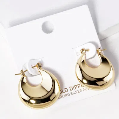 Fashnzfab Gold Dipped Chunky Crescent Hoop Pin Catch Earrings