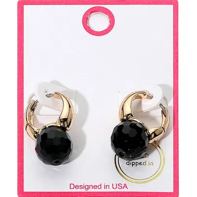 Fashnzfab Gold Dipped Chunky Faceted Stone Accent Huggie Hoop Earrings In Black