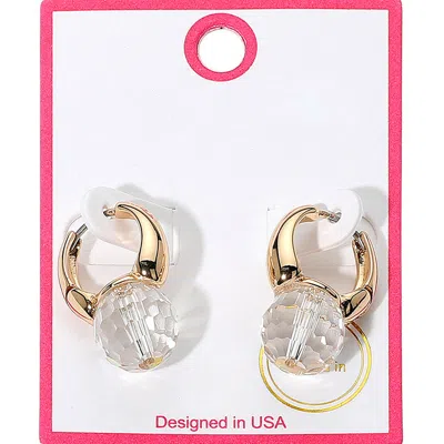 Fashnzfab Gold Dipped Chunky Faceted Stone Accent Huggie Hoop Earrings In Silver